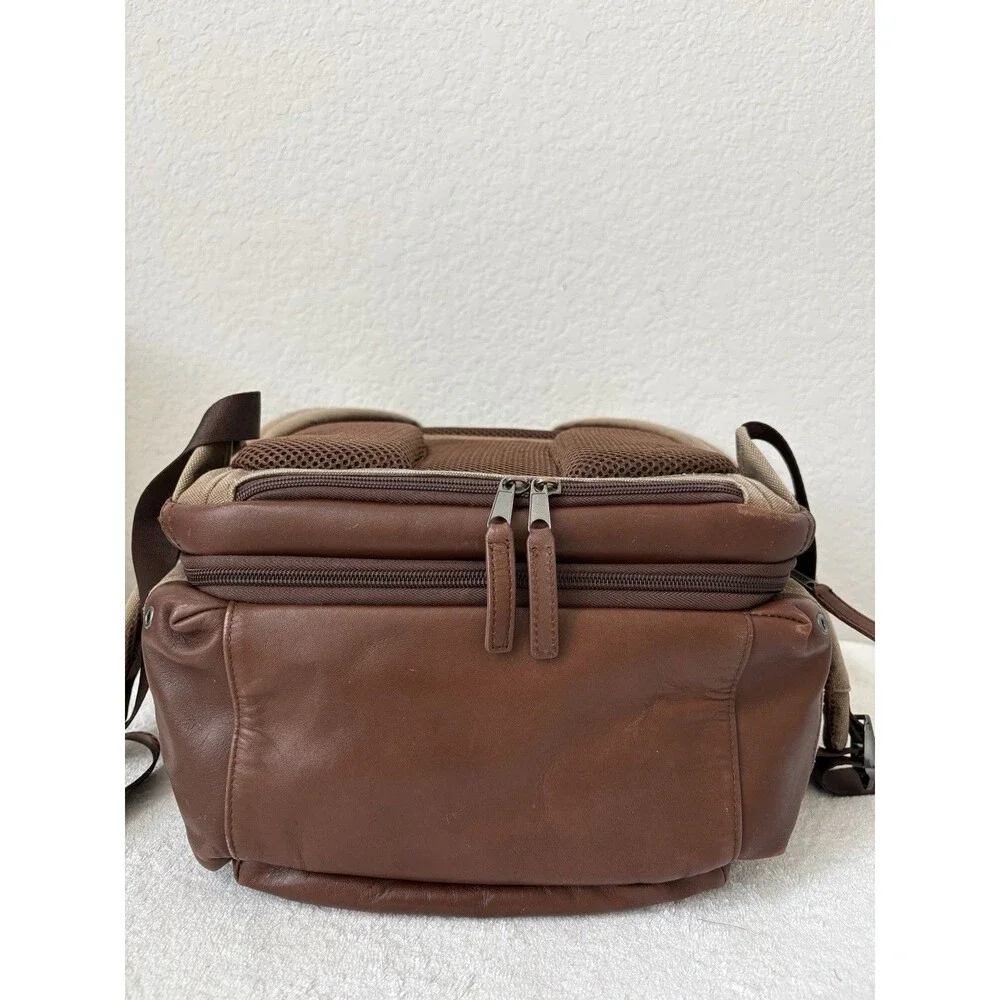Renwick VTG Canvas Backpack Genuine Brown Leather Trim Multiple Pockets Utility
